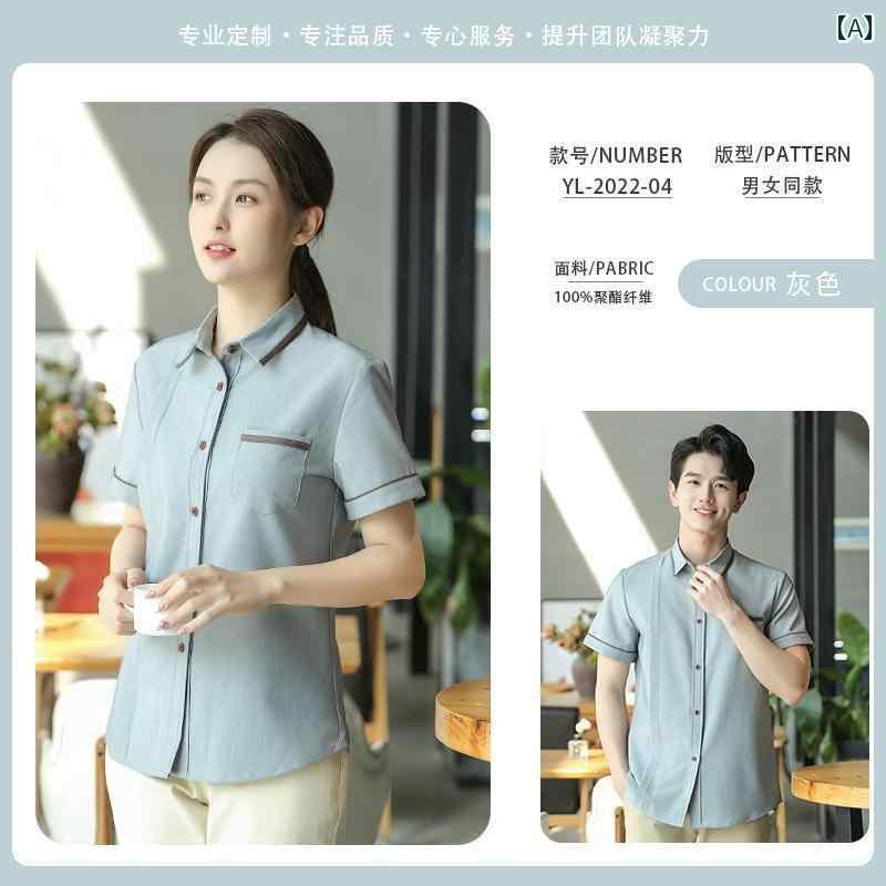 作業着　ウェイター　スタッフ コーヒーと ミルクティー ショップの ウェイター 作業着 女性用 半袖 フ..