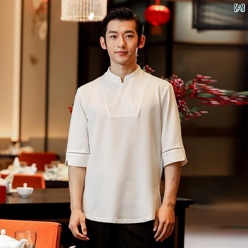 作業服　スタッフ　ホール ブシ 服 専門 ケータリング レストラン ホテル ウェイター 作業着 夏 鍋 料理 半袖 レディース スーツ