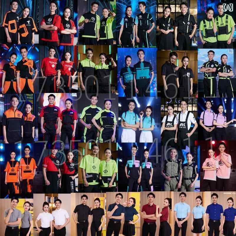 作業服　スタッフ　ホール ロング リアー バー ウェイター 作業着 半袖 音楽 レストラン ファッション ..