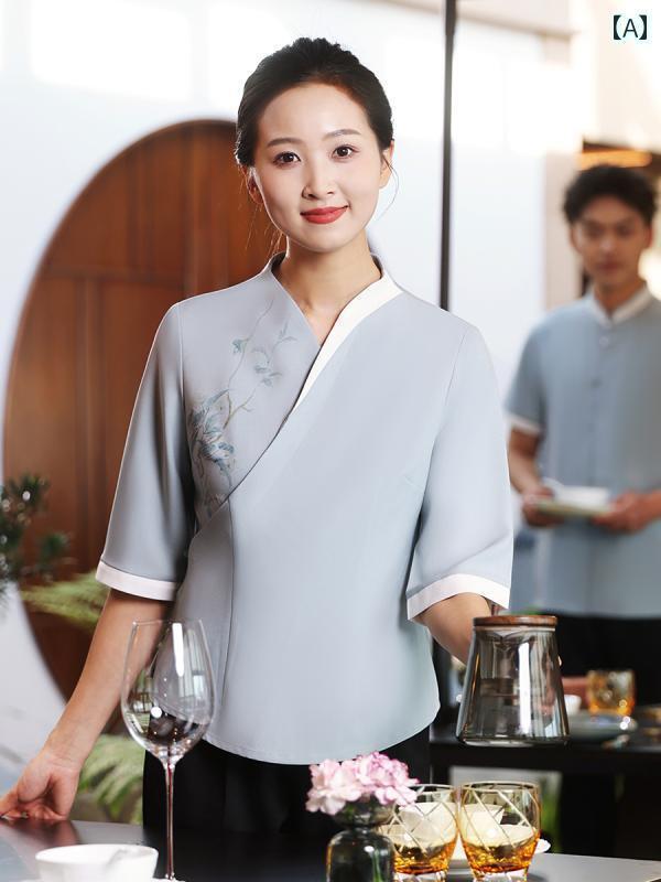 作業服　スタッフ　ホール 高級 ホテルの ウェイター 作業着 女性用 中華 料理 店 茶屋 レストラン フ..