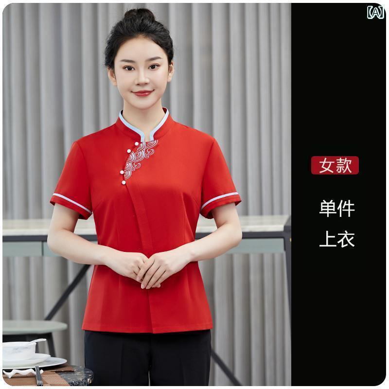 作業服　スタッフ　ホール 中華 料理 店の ウェイター 作業着 女性 ホテル レストラン 制服 夏用 ケー..