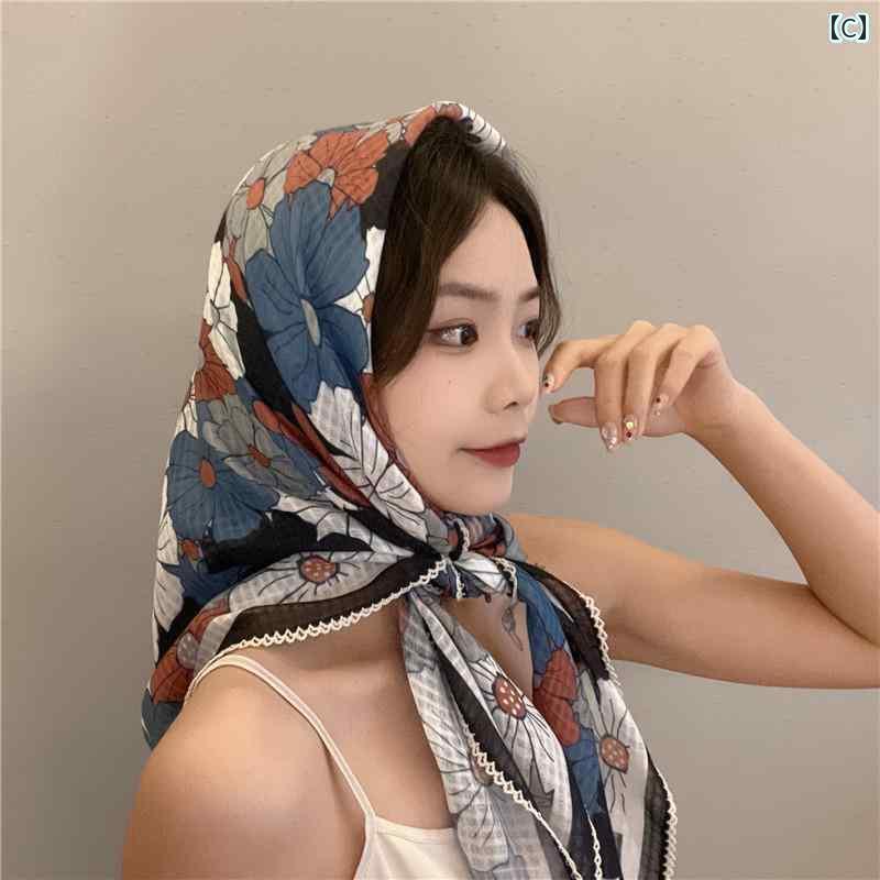 ターバン　帽子　スカーフ 90 cm 大きい 正方形の スカーフ 高級 コットン ヘッド バンド レディース ..