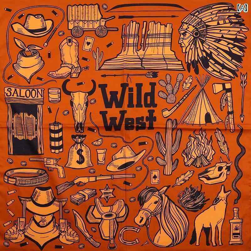 ターバン　帽子　スカーフ アメリカン ウエスタン デニム コットン スクエア スカーフ レトロ オレンジ..