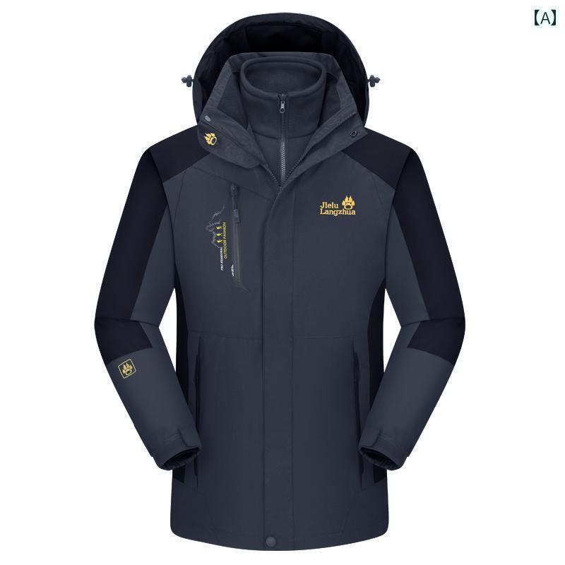 パーカー　メンズ　ジャケット アウトドア ジャケット 3 イン 1 取り外し 可能 ツーピース スーツ 冬用 メンズ レディース 裏起毛 厚手 防水 付き(4)