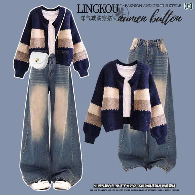 トップス　ジャケット　カジュアル 女性用 大きいサイズ 春 デニムスーツ ゆったりした ニット セータ..