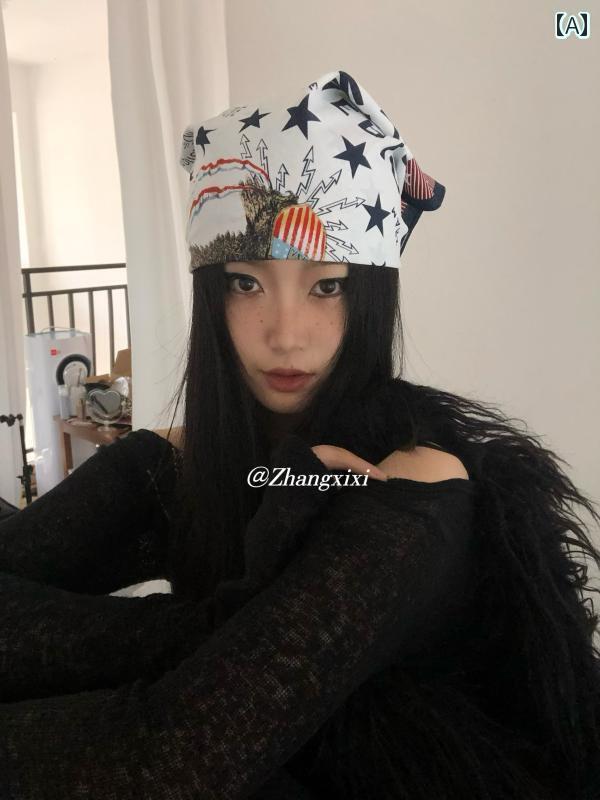 ターバン　帽子　スカーフ アメリカン レトロ スウィート クール Y2K ホット ガール スター ヘッド ス..