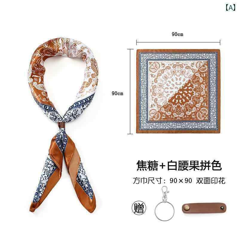 ターバン 帽子 スカーフ 90 * 特大 シルクスカーフ カシュー フラワーカラー スクエア スカーフ ヒップ..