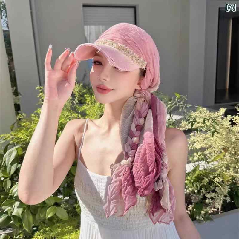 ターバン　帽子　スカーフ ボヘミアン グラデーション プリーツ ヘッド スカーフ ベースボール キャッ..