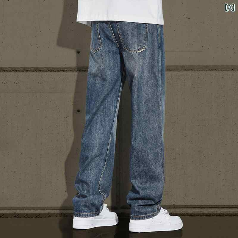 Long Pants - デニム　ジーンズ　おしゃれ GURBAKS 春秋 レトロ ブルー ジーンズ メンズ ストレート アメリカン ロギング ウォッシュド ワイド レッグ パンツ