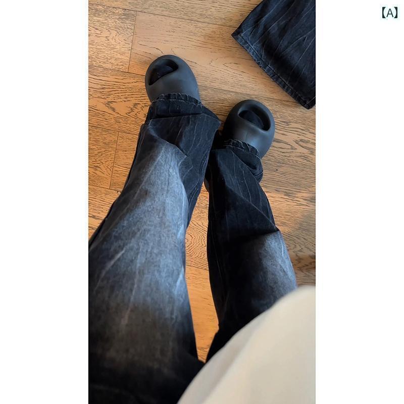 デニム　ジーンズ　おしゃれ メンズ ブラック 稲妻 柄 細身 ジーンズ 夏用 高級 アメリカン パンツ ス..