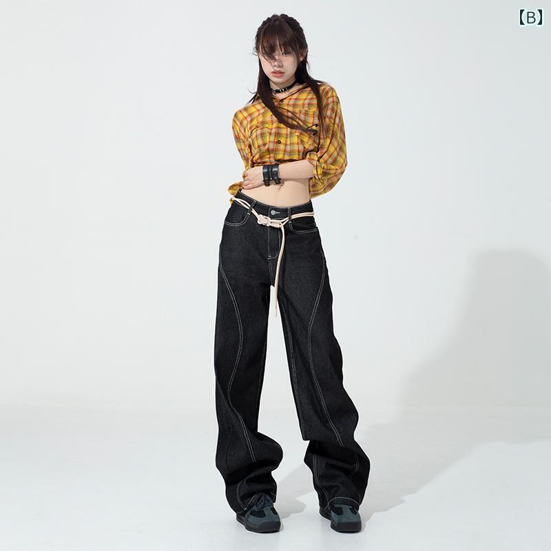 デニム　ジーンズ　おしゃれ MASS アメリカン レトロ ステッチ ジーンズ レディース 春 肉 感 カジュア..