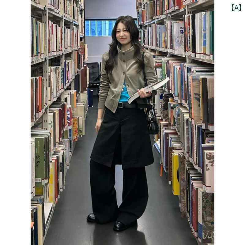 レディース　スカート　かわいい 春の レディース向け アメリカン レトロ フェイク ツーピース ワイド ..