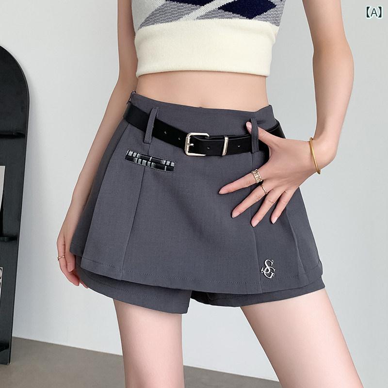 Rakuten - レディース　スカート　かわいい 黒の ショート パンツ レディース 春 2025 夏 aライン スカート 小柄 ホット ガール グレー