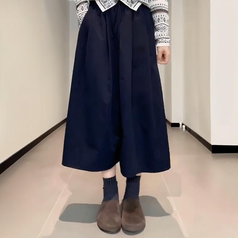 パンツ レディース 大きいサイズ ガウチョパンツ ワイドパンツ 紺色 ネイビー系 ゆ...