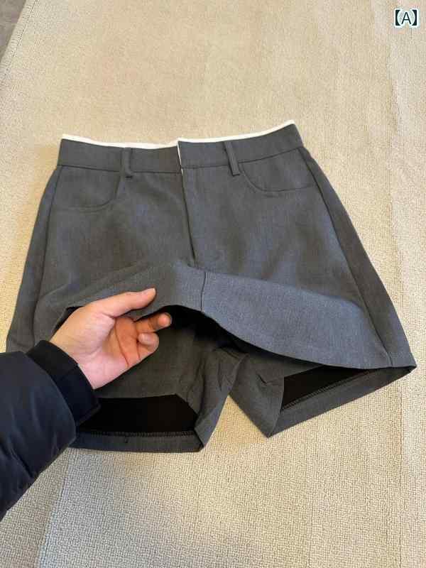 レディース　スカート　かわいい 夏用 レディース グレー スーツ ショート パンツ 小さい サイズ ハイウエスト スリム で aライン スカート 韓国 スリムフィット(4)