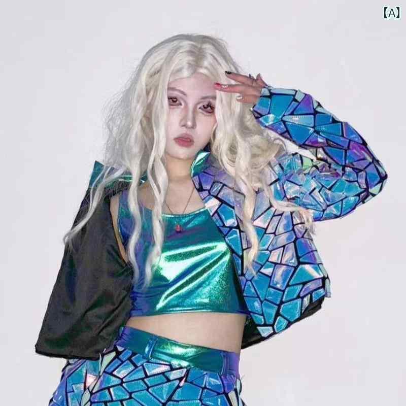 子供服　ダンス　ヒップホップ JAZZ パフォーマンス 衣装 歌唱 カラフルな レーザーミラー ジャズ ダン..