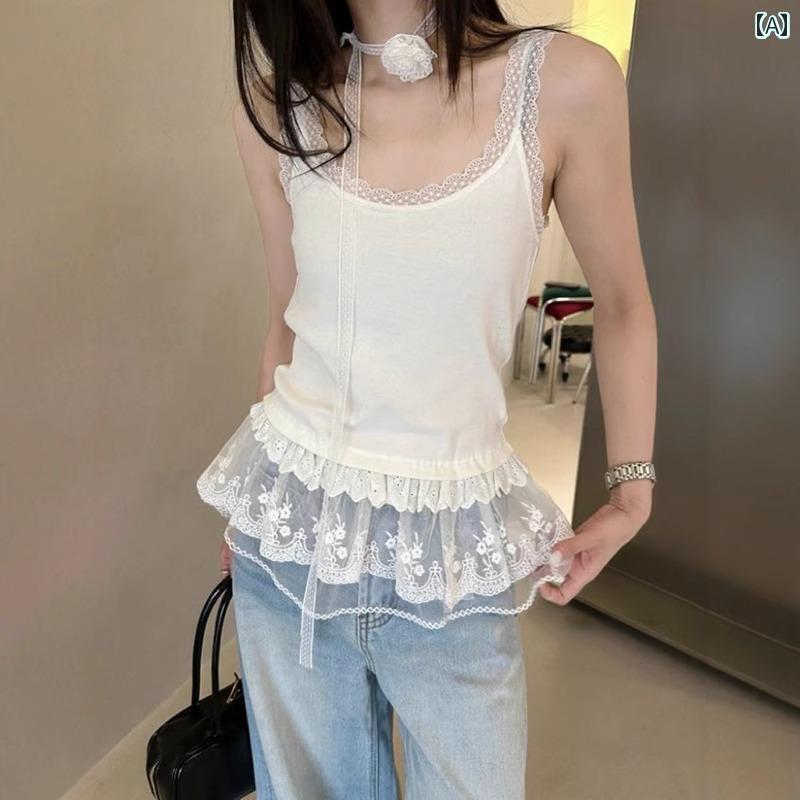 サイクリング　ビブ　メンズ 甘くて 年齢を 感じさせにくい レースの スプライシング キャミソール ベ..