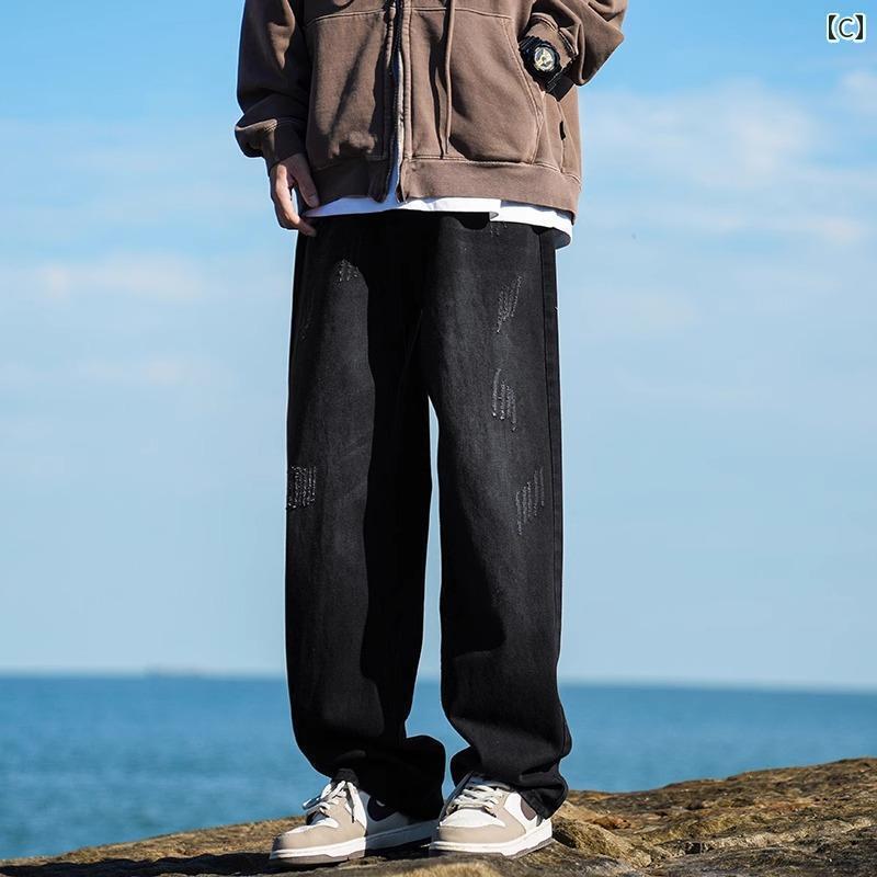 ストレート ジーンズ パンツ ラシャペル アメリカン レトロ ジーンズ メンズ ストレート 春夏 カジュアル ロング パンツ ワイド レッグ