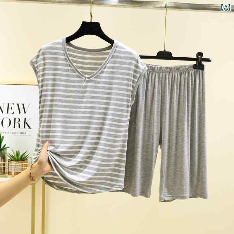 レディース　半袖　ショート モダール ノースリーブ パジャマ レディース 夏 薄手 Vネック 大きいサイ..