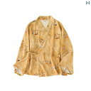 レディース シャツ カジュアル 中国 レトロ レディース パターン ボタン 長袖の メンズ レディースの ホーム 服 スーツ 綿 リネンの パジャマ 服は 外で...