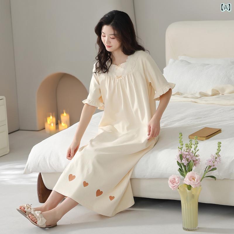 レディース　シャツ　カジュアル マ オレ ン レディース ナイトドレス 春夏 綿 縁 丸 首 2025 新型 ク..