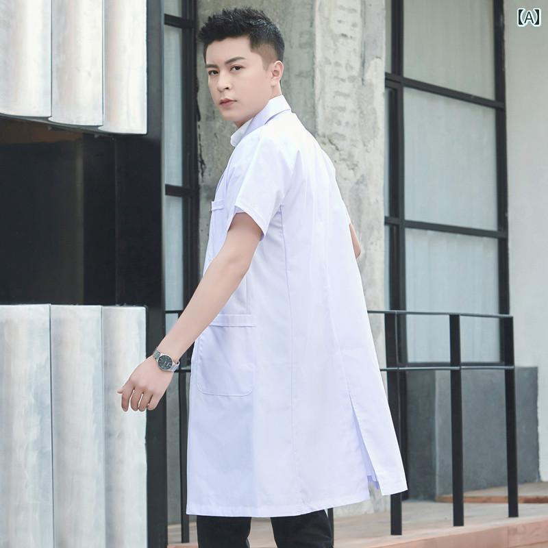 作業服　ワークウェア　ユニセックス 白衣 長袖 医師 作業着 男女兼用 夏用 薄手 半袖 大学生 化学 実..