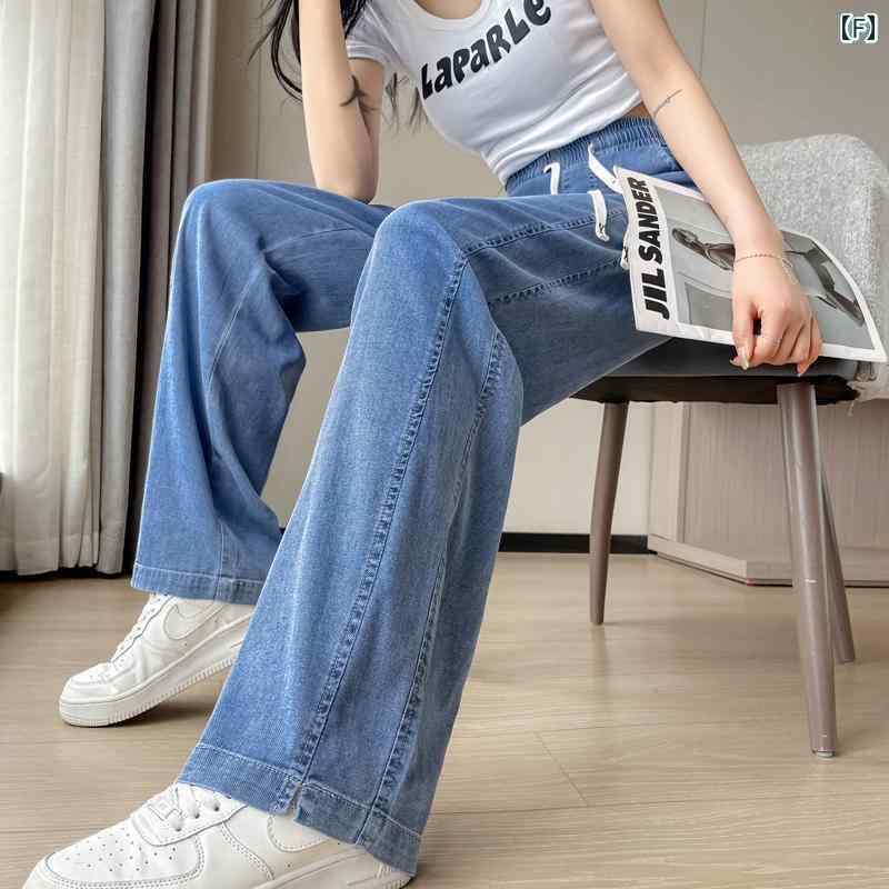 ストレート　生地　パンツ 大きいサイズ ジーンズ レディース 夏 細身 ハイウエスト ストレート レッグ 極細 ミリ 身長 200ポンド スリム ワイド パンツ