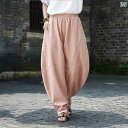 メンズ カジュアル ファッション ラミー エスニックの ワイド レッグ パンツ 春秋 コットンと リネンの ゆったり ドレープ ブルマー レディース ハイウエス...