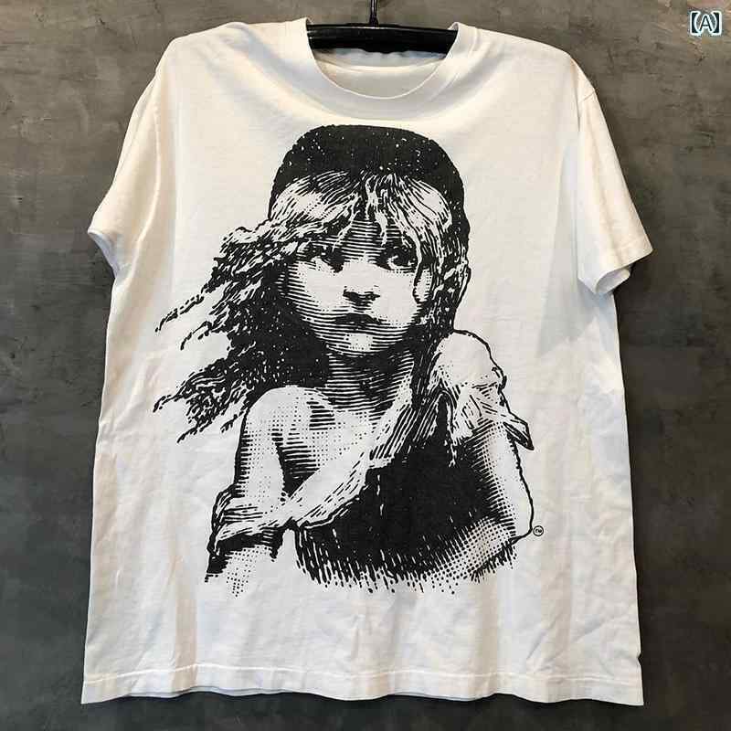 メンズ カジュアル ファッション レミゼラブル ミュージカル 周辺 ドロップ ショルダー 半袖 男女兼用 ストリート レトロ Tシャツ