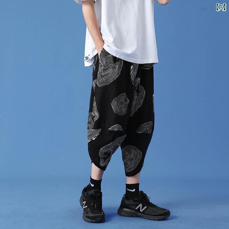 メンズ　アジアン　ファッション チャイナ風 メンズパンツ 冷感 クロップドパンツ メンズ 薄手 ニンジ..