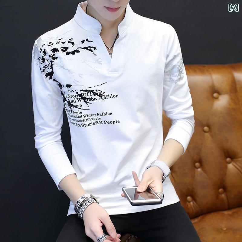 メンズ　アジアン　ファッション チャイナ風 長袖 Tシャツ メンズ スタンドカラー 綿 春秋 薄手 アウタ..