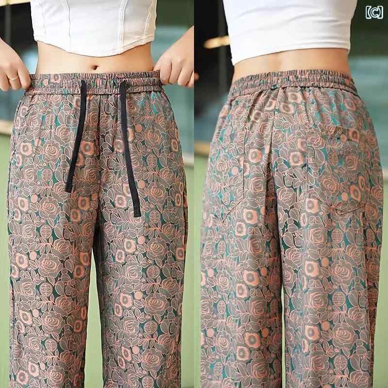 メンズ　アジアン　ファッション 夏の メンズカジュアル パンツ チャイナ風 ゆったり ストレート 冷感 速乾 ドレープ エスニック ロング