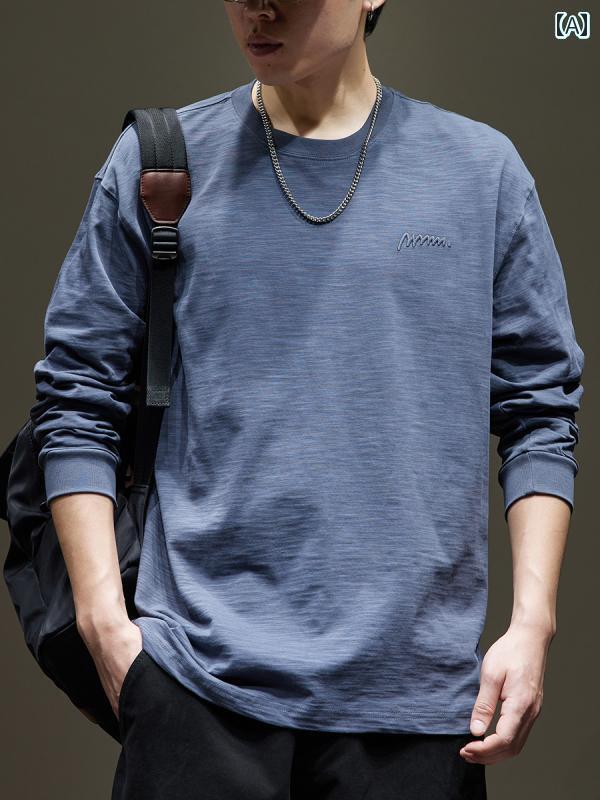 メンズ　アジアン　ファッション アメリカ製 ヘビーウェイト 竹 綿 長袖 Tシャツ メンズ 秋 2025 ゆっ..