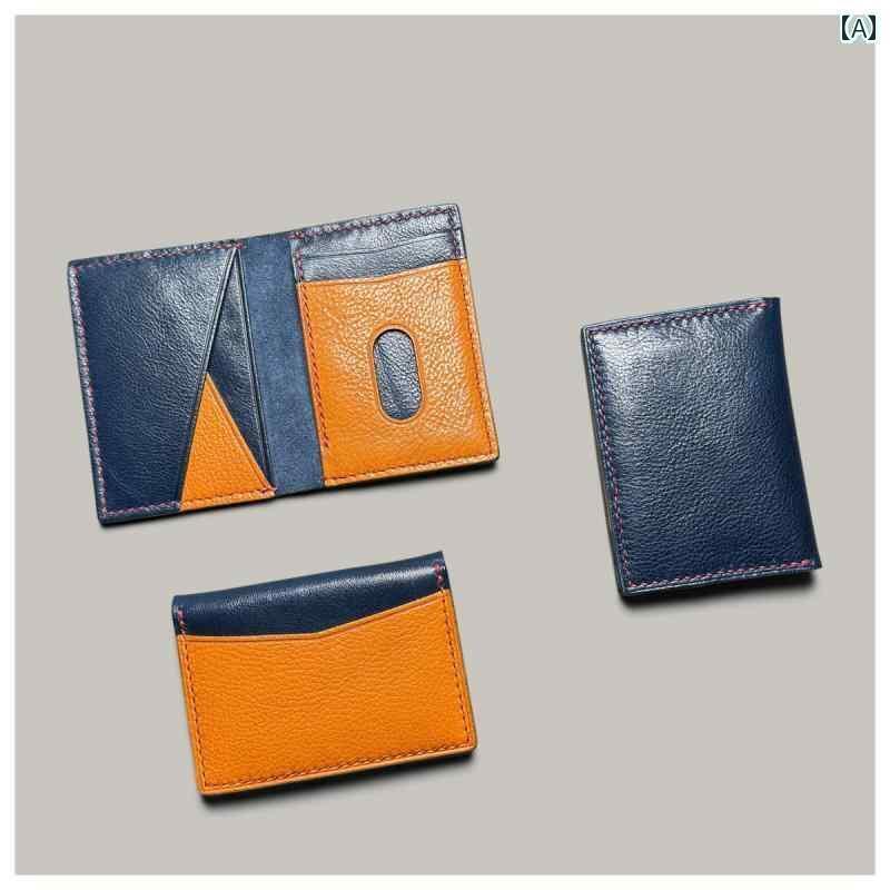 マネー　クリップ　財布 な Mbox 植物 タンニン なめし革 最上層 牛革 カードホルダー 英国 風 レトロ カラーマッチング 革 ID バッグ