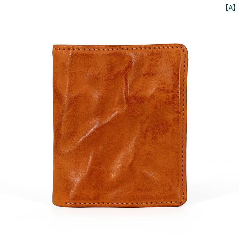 マネー　クリップ　財布 韓国 植物 タンニン なめし革 小さい 財布 メンズ第一層 牛革 しわ 加工の レ..