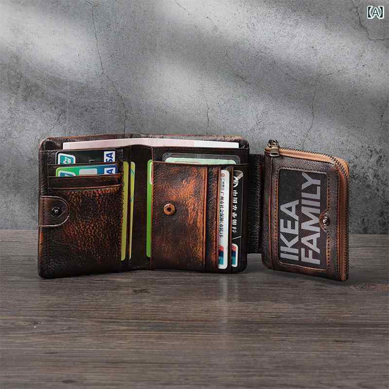 マネー　クリップ　財布 革 ショート ウォレット第一層 牛革 レトロ オールド ハンド ブラシ カラー コ..