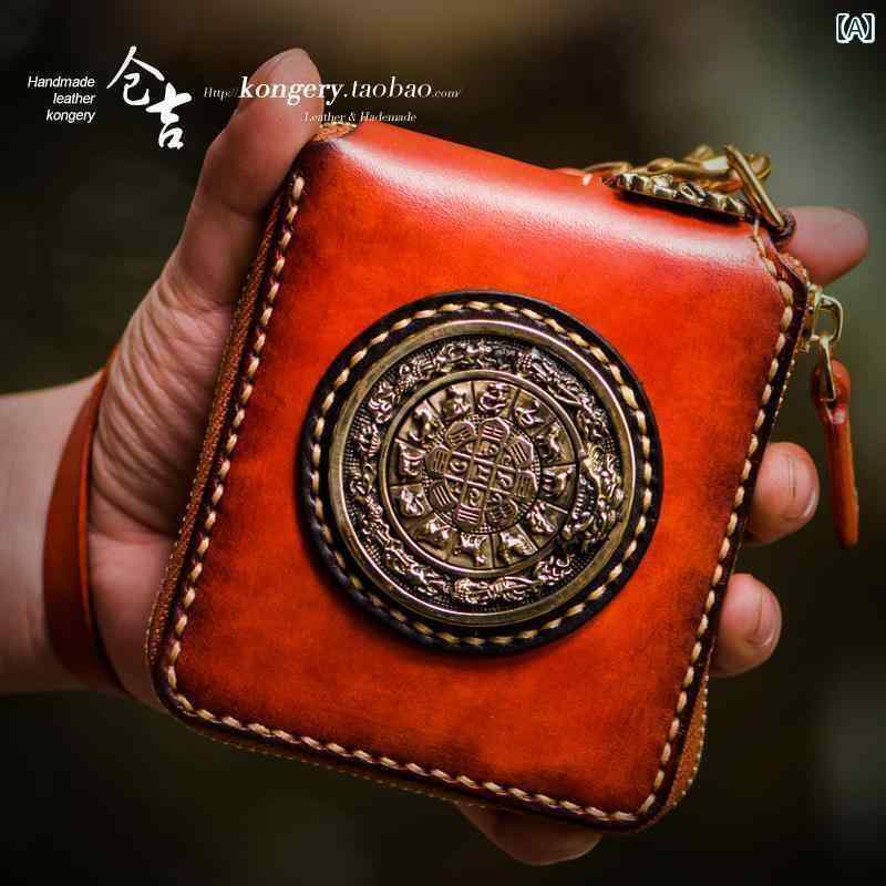 マネー クリップ 財布 チベットの レトロ 九 公 財布 倉吉 牛革 メンズショート ファスナー バッグ カジュアル クラッチバッグ