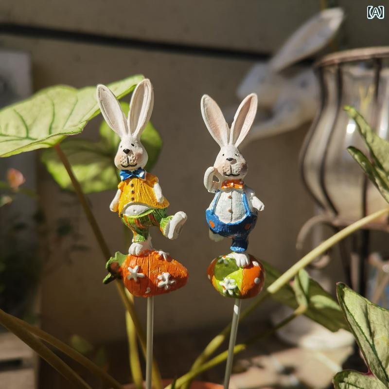 庭　装飾　飾り　 ウサギの 植木鉢 中庭 庭 植木鉢な 装飾品 プラグ イン 樹脂 装飾(3)