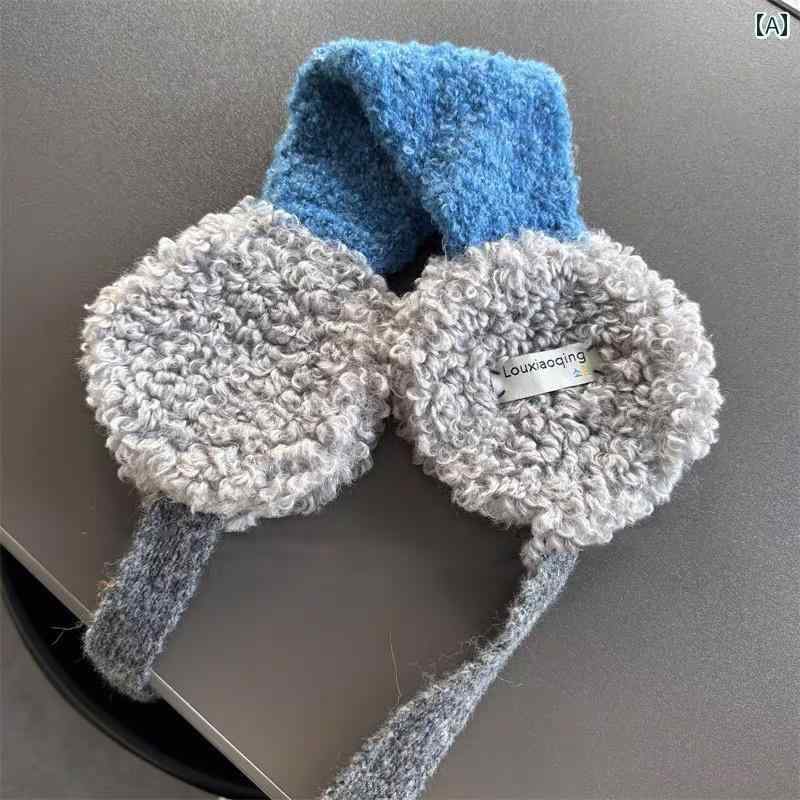 耳あて　防音　おしゃれ 韓国 インシュ レイ テッド レースの ブルー グレーの コントラスト イヤーマ..