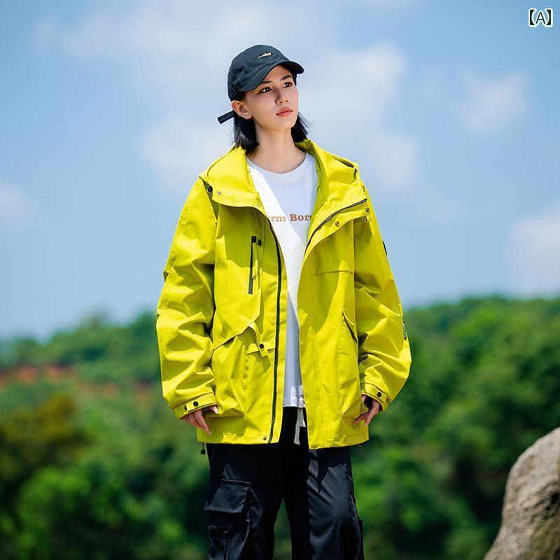 カップル ユニセックス ウェア 2025 春秋 アウトドア 作業着 ジャケット メンズレディース スリーインワン 防風 蛍光 グリーン 登山 服 チベット向け