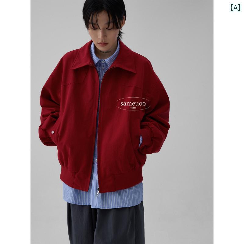 カップル ユニセックス ウェア sameuoo 放し飼い 文化 ニューヨーク デイリー レッド カジュアル ジャケット コート レディース 春 作業着 トップス...