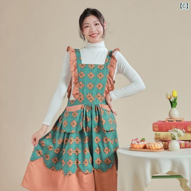 エプロン　レディース　かわいい エプロン かわいい プリンセス スタイル アウターウェア小 花柄 おし..