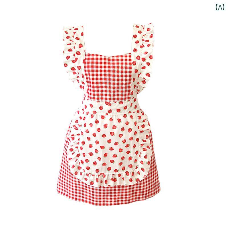 エプロン レディース かわいい 韓国 イチゴ かわいい エプロン ホーム キッチン 半 防水 コットンプリント ファッション 服 ウエスト