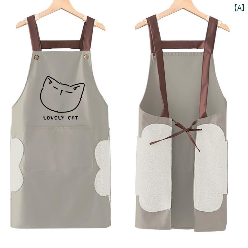 エプロン　レディース　かわいい 子猫 防水 エプロン 作業着 女性 ウエスト ホーム キッチン 耐 油 オ..