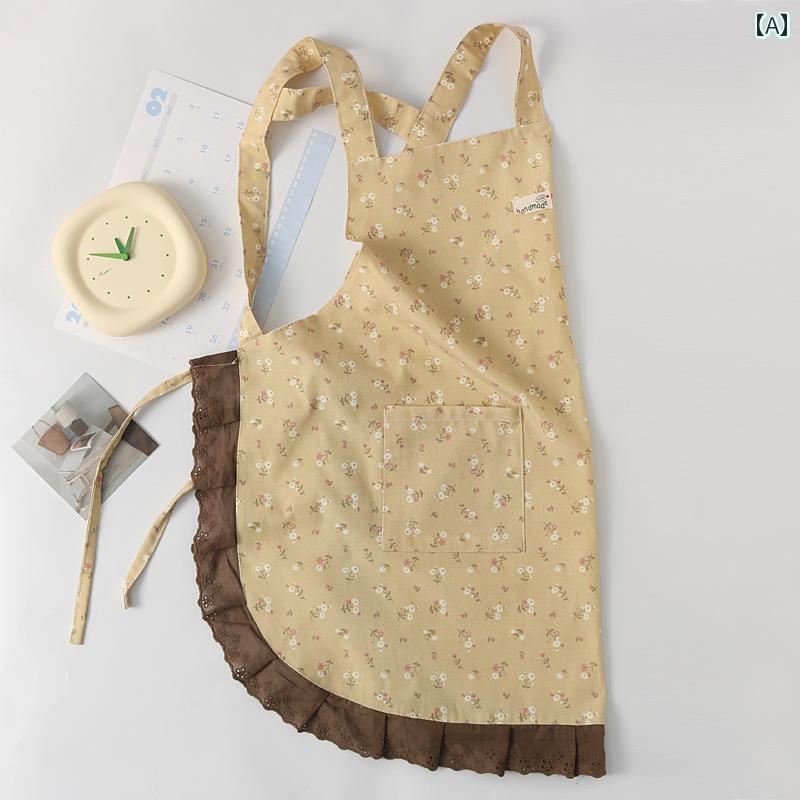 エプロン　おしゃれ　ママ 韓国 花柄 二 重 防汚 キッチン 調理用 エプロン レディース 田園 風 ホーム..