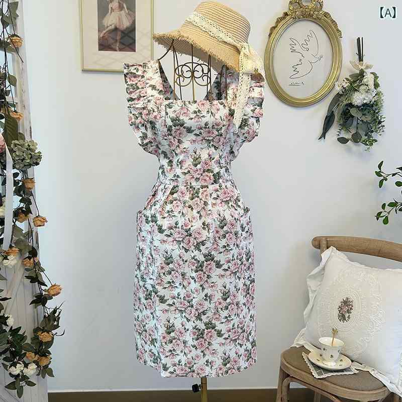 エプロン　おしゃれ　ママ ローズ マナー フランスの レトロ 花柄の 綿の エプロン ガーデン 防汚 作業..