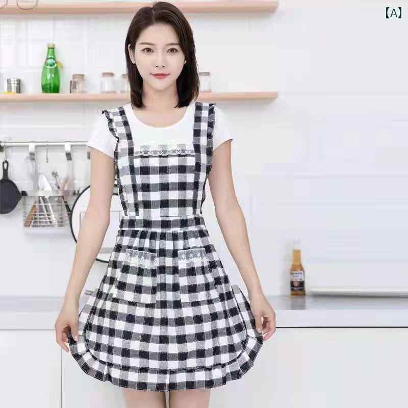 エプロン　おしゃれ　ママ ストラップ コットン エプロン 夏 薄手 通気性 かわいい プリンセス スタイ..