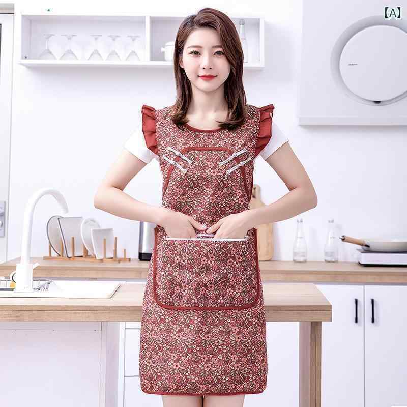 エプロン　おしゃれ　ママ レトロ チャイナ風 ファッション エレガントな ボタン コットン エプロン 家..