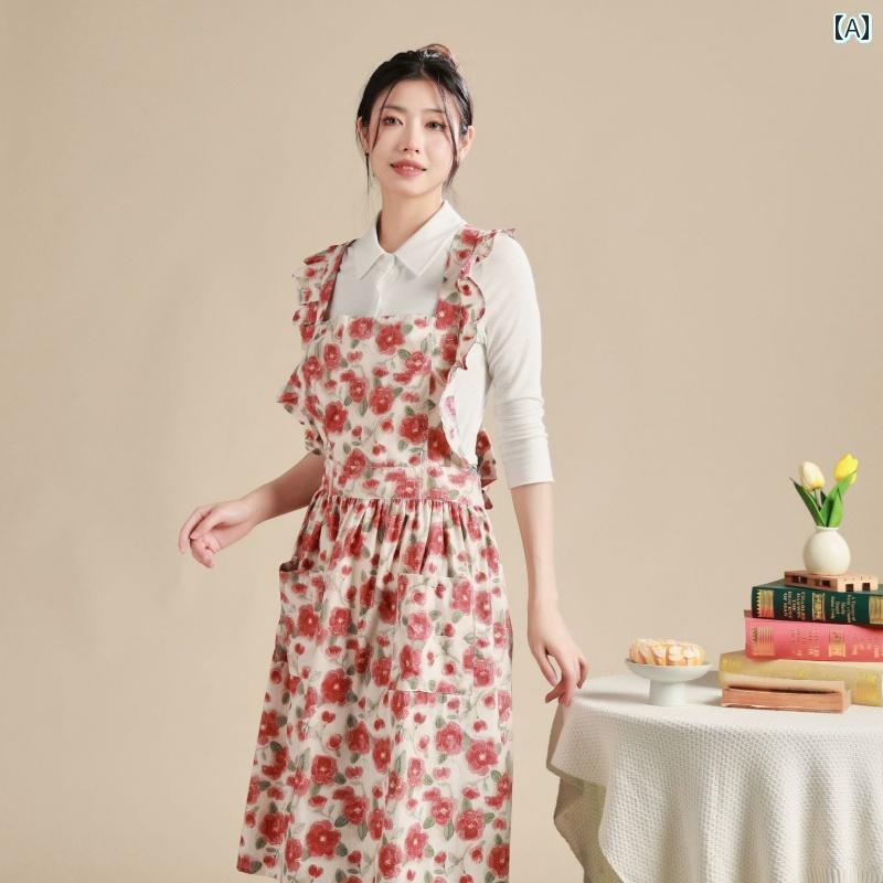 エプロン　おしゃれ　ママ エプロン かわいい プリンセス 風 アウターウェア小 花柄 おしゃれ 薄手 イ..