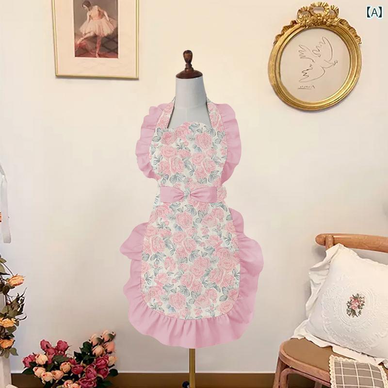 エプロン　おしゃれ　ママ 韓国 ファッション ピンクの小 花柄 エプロン 韓国な 家庭 用 防汚 レディー..